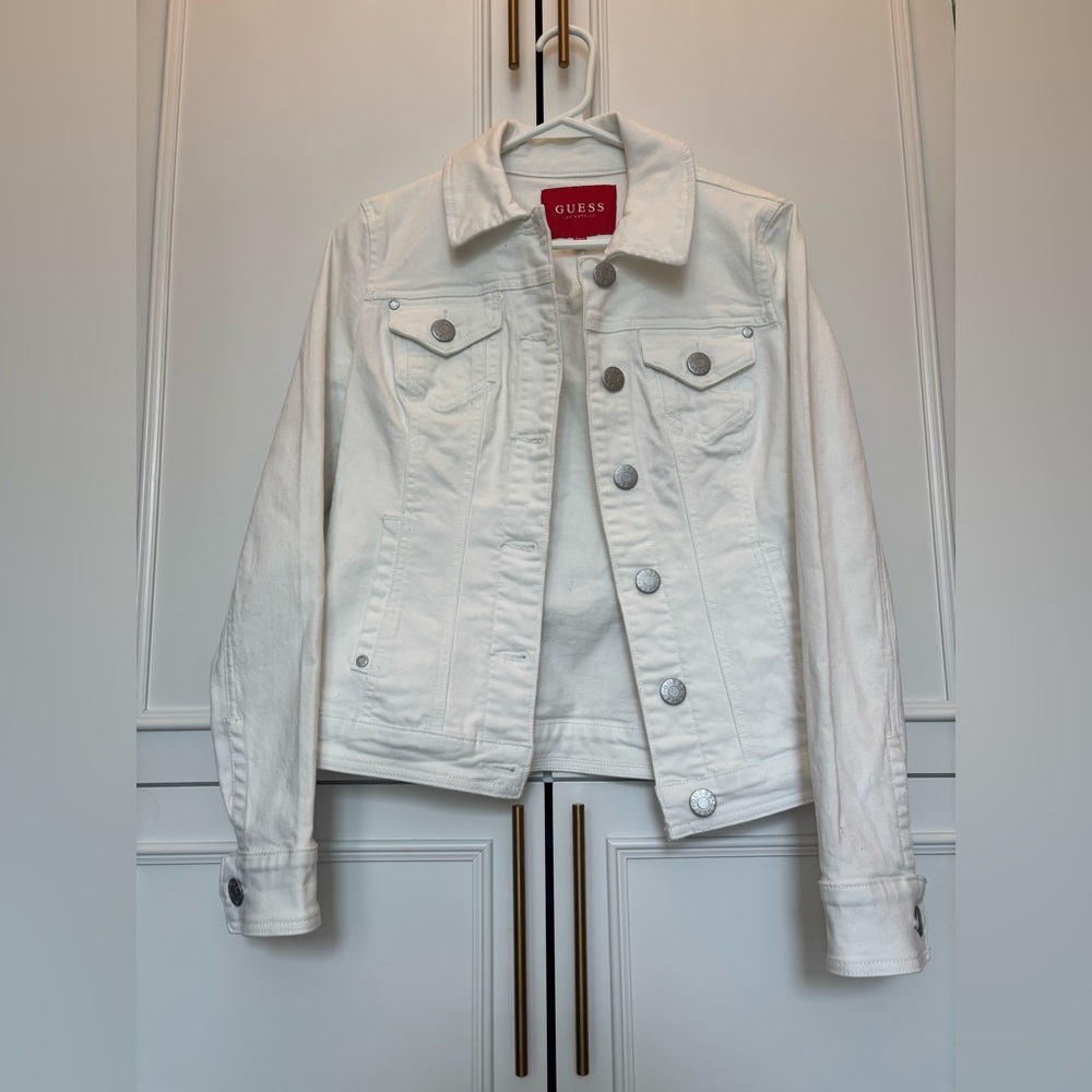 GUESS Ivory Jean Jacket with Silver Buttons